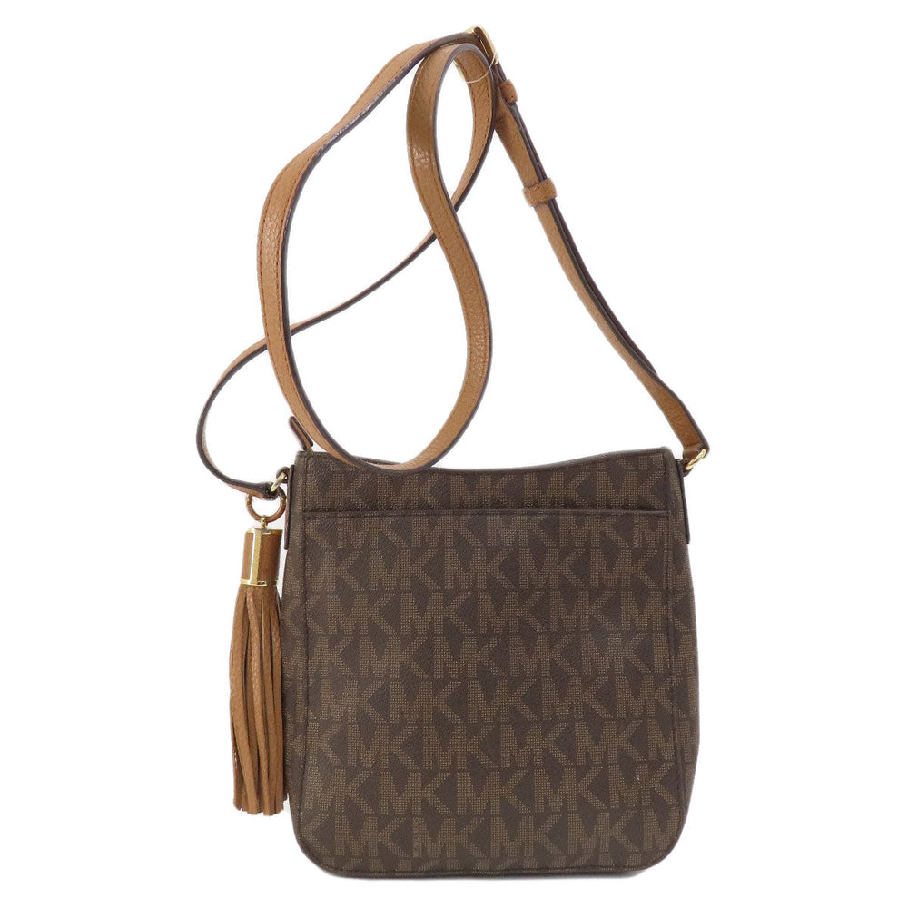 MICHAEL KORS Shoulder Bag Leather, Coated Canvas Brown MK signature Women Used Authentic