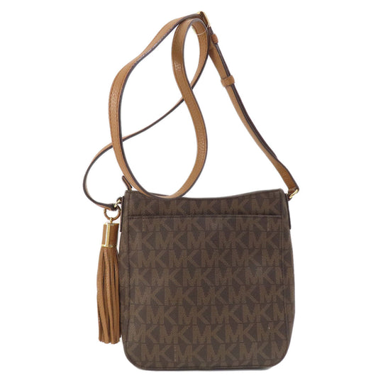 MICHAEL KORS Shoulder Bag Leather, Coated Canvas Brown MK signature Women Used Authentic