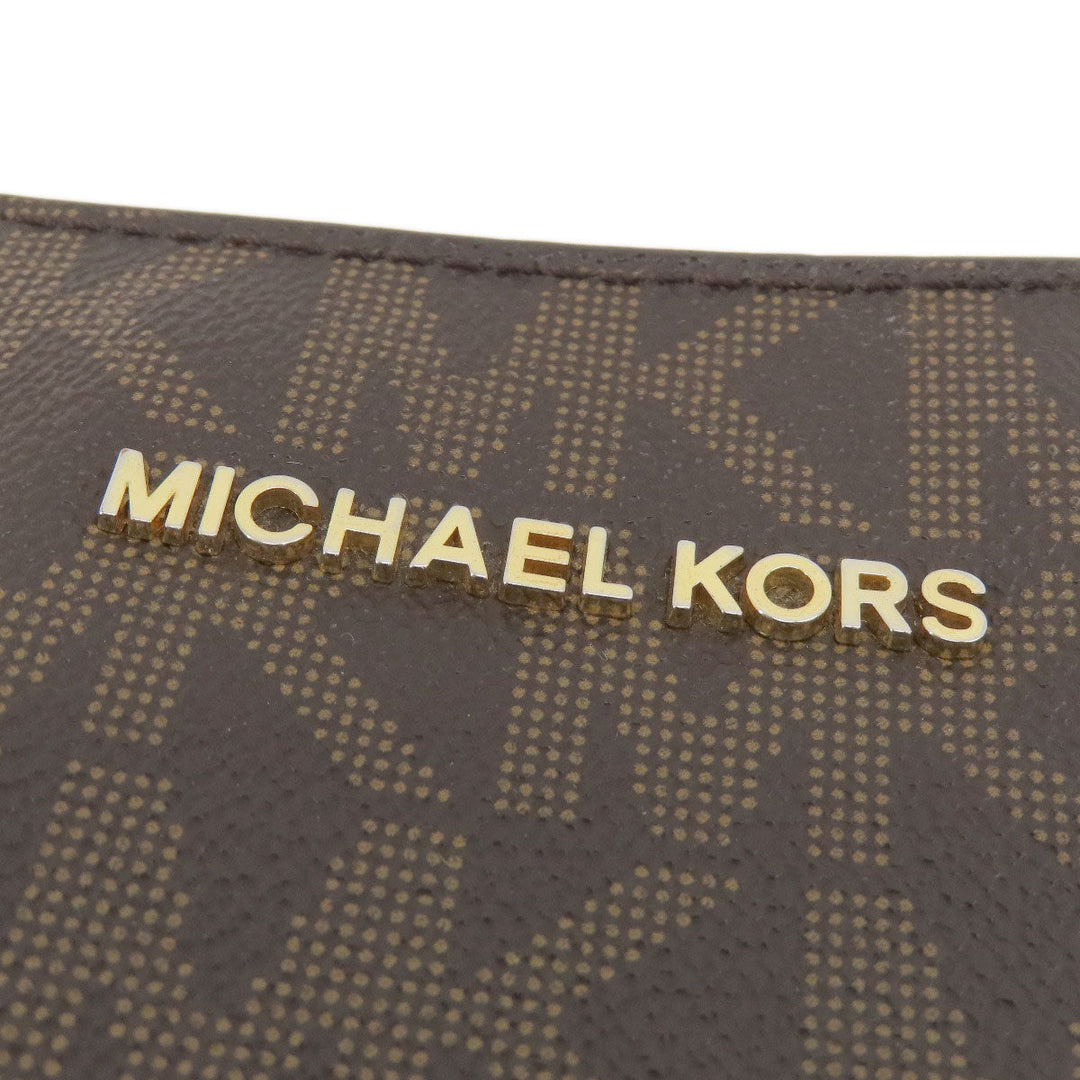MICHAEL KORS Shoulder Bag Leather, Coated Canvas Brown MK signature Women Used Authentic