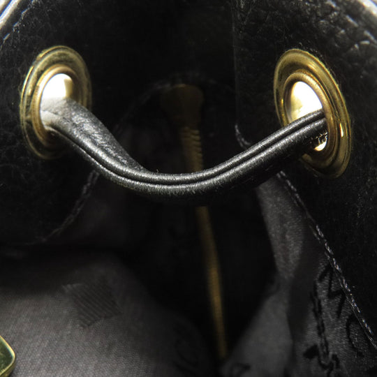 MCM Backpack leather black logo Women Used Authentic