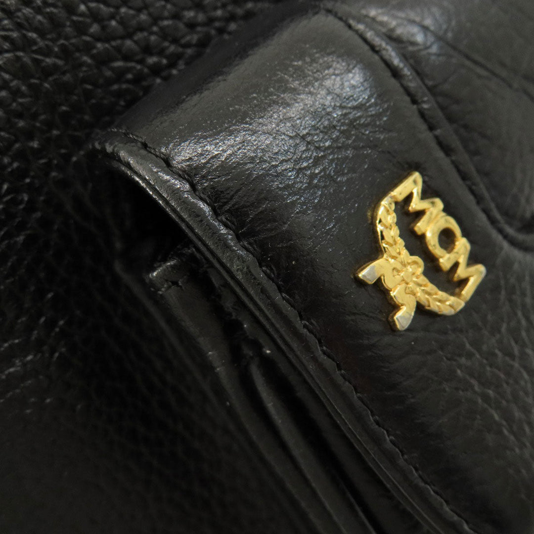 MCM Backpack leather black logo Women Used Authentic