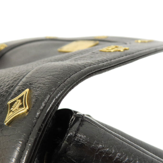 MCM Backpack leather black logo Women Used Authentic