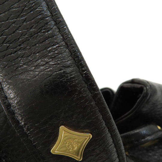 MCM Backpack leather black logo Women Used Authentic