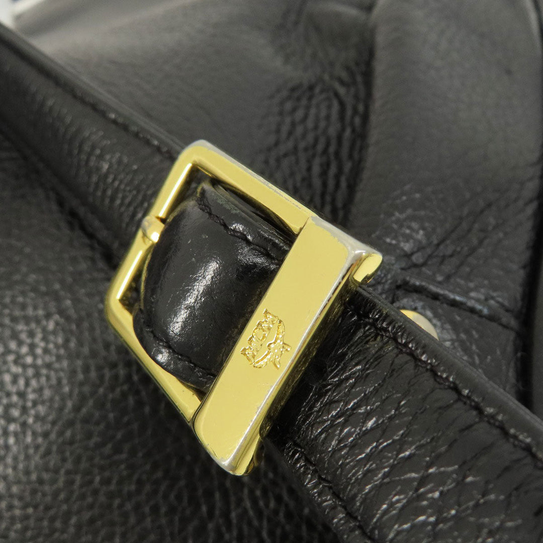 MCM Backpack leather black logo Women Used Authentic