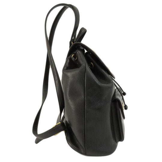 MCM Backpack leather black logo Women Used Authentic