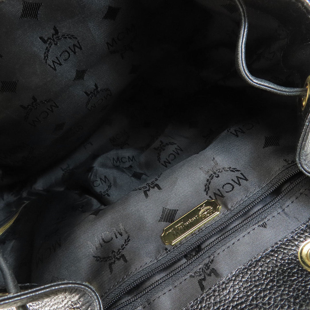 MCM Backpack leather black logo Women Used Authentic