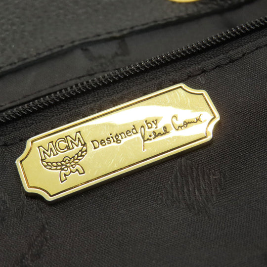 MCM Backpack leather black logo Women Used Authentic