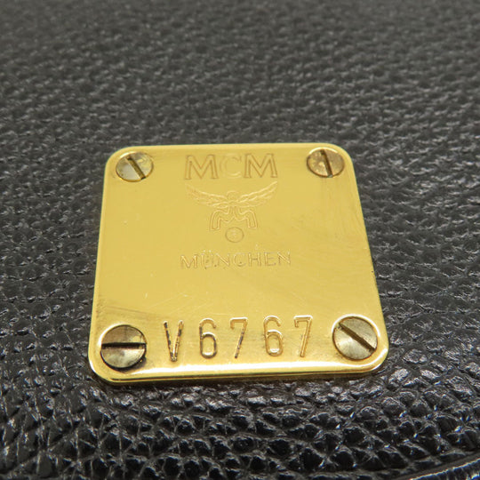 MCM Backpack leather black logo Women Used Authentic