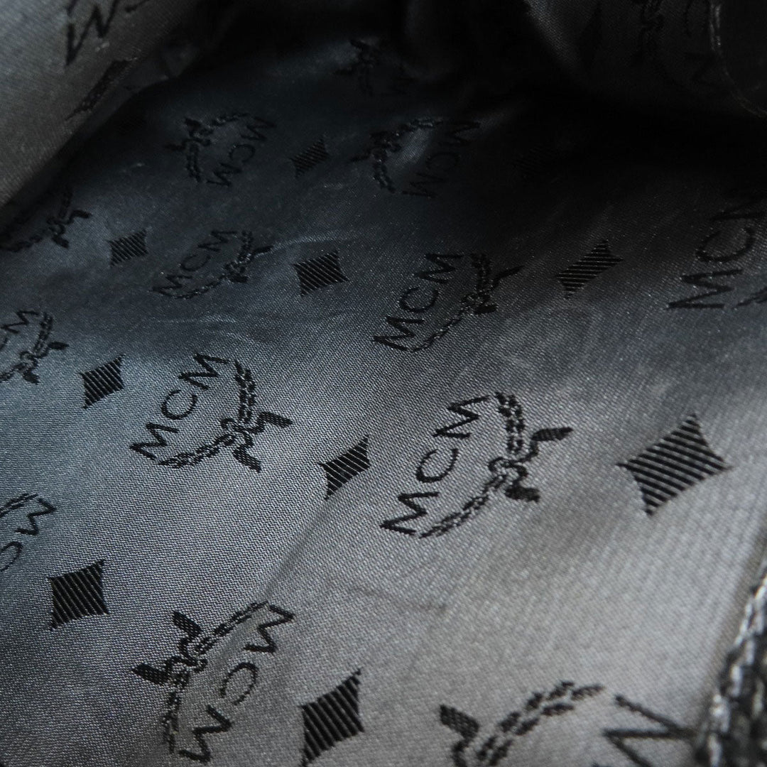 MCM Backpack leather black logo Women Used Authentic