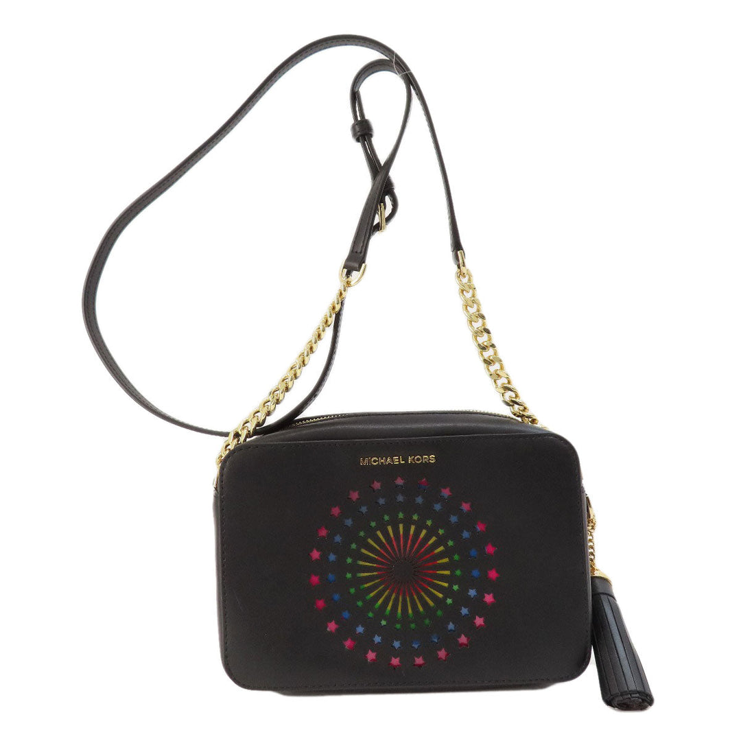 MICHAEL KORS Shoulder Bag PVC black Guinea fireworks motif Women Used Authentic