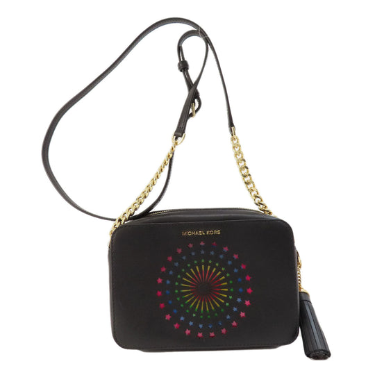 MICHAEL KORS Shoulder Bag PVC black Guinea fireworks motif Women Used Authentic