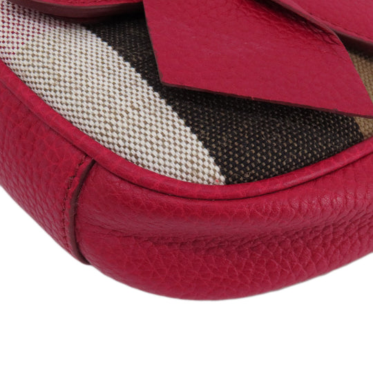 BURBERRY Shoulder Bag leather Red Mini cross body Women Used Authentic