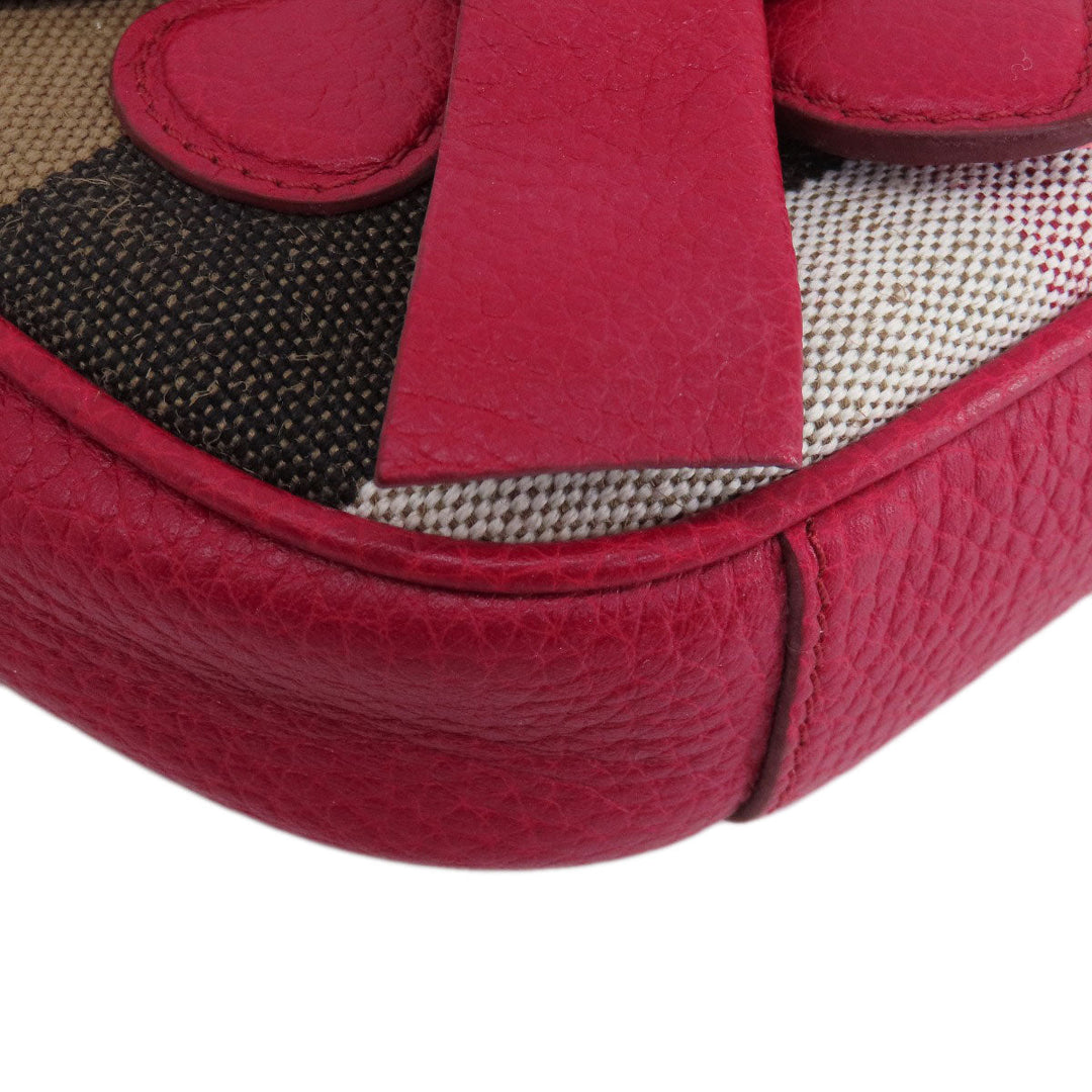 BURBERRY Shoulder Bag leather Red Mini cross body Women Used Authentic