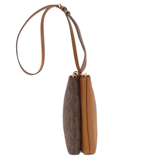 MICHAEL KORS Shoulder Bag Leather, PVC Brown logoMetal MK Signature Women Used Authentic