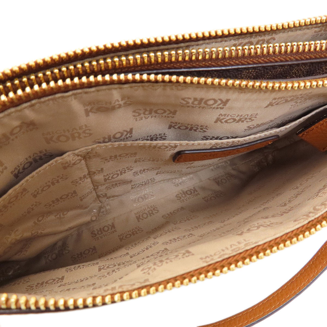 MICHAEL KORS Shoulder Bag Leather, PVC Brown logoMetal MK Signature Women Used Authentic