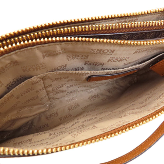 MICHAEL KORS Shoulder Bag Leather, PVC Brown logoMetal MK Signature Women Used Authentic