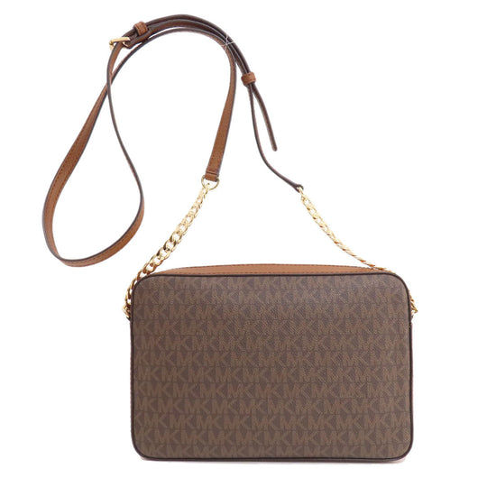 MICHAEL KORS Shoulder Bag PVC Brown MK Signature Long Shoulder Women Used Authentic