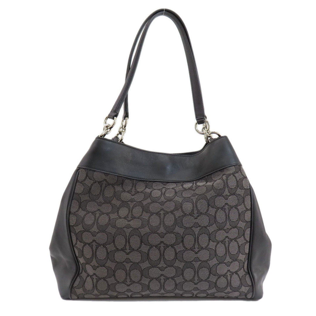 COACH Tote Bag F57612 canvas black Signature Women Used Authentic