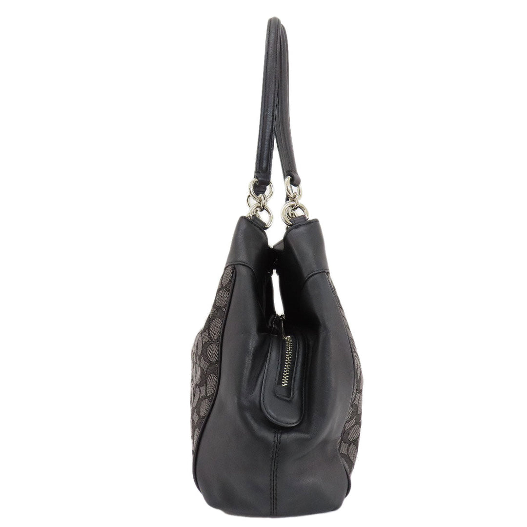 COACH Tote Bag F57612 canvas black Signature Women Used Authentic