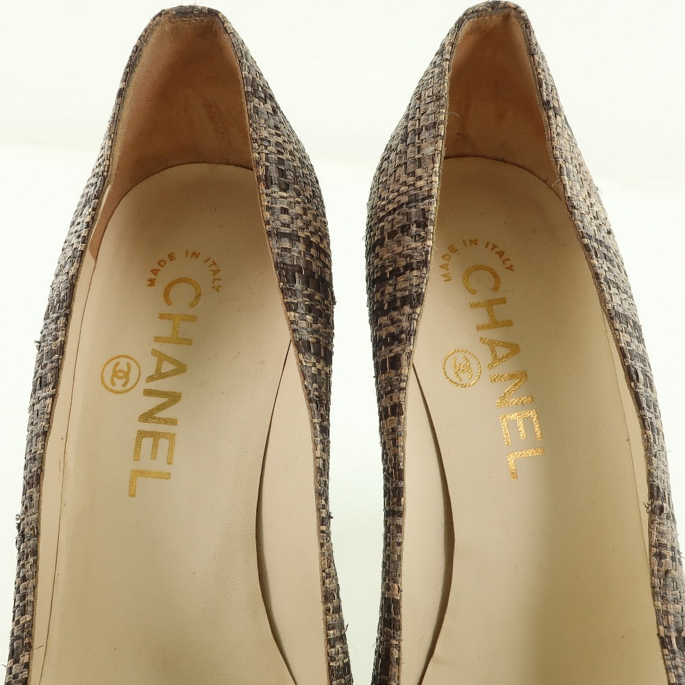 CHANEL pumps Patent Leather, Jute Two-tone (Brown) High heels 36 1/2