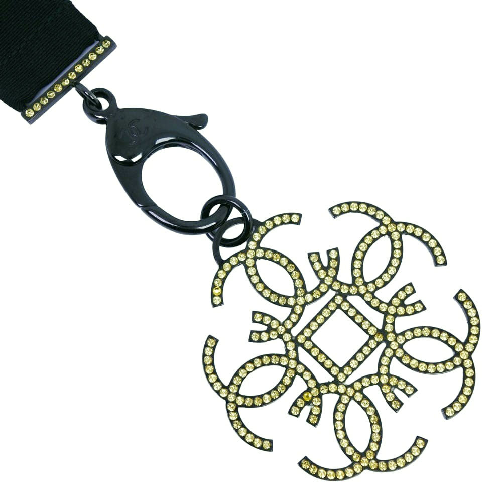 CHANEL Necklace Rhinestone black strap Women Used Authentic