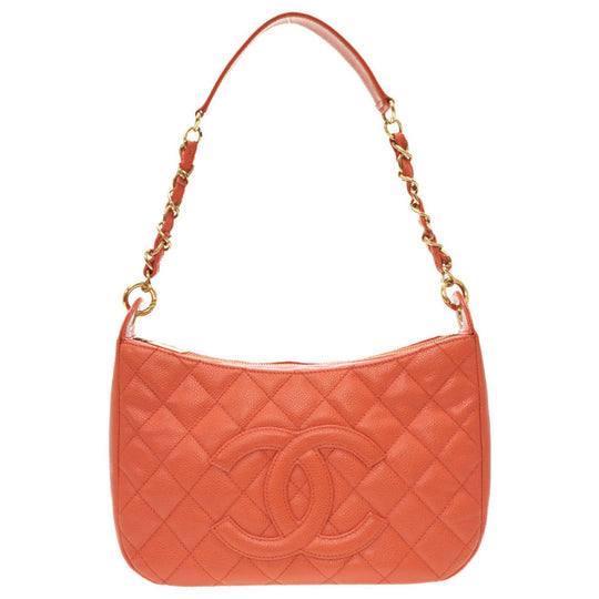 CHANEL Shoulder Bag Caviar skin salmon pink Chain One Shoulder Bag Women Used Authentic