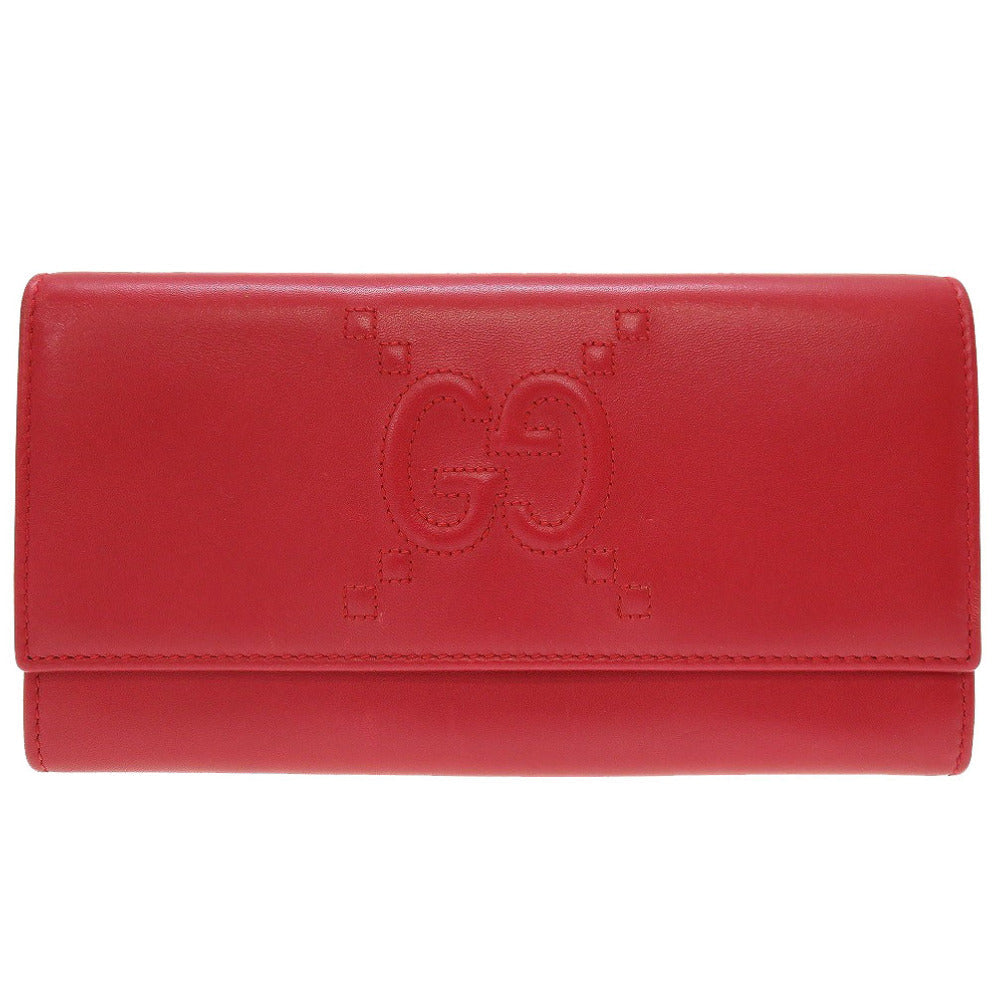 GUCCI Long Wallet Purse 453390 leather Red Bifold GG embossed Women(Unisex) Used Authentic