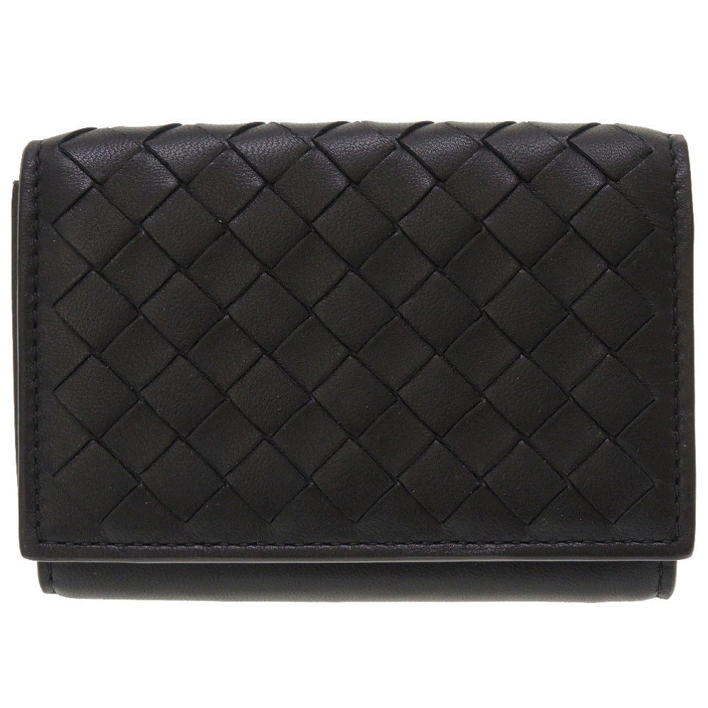 BOTTEGAVENETA Tri-fold wallet 515385 leather black Compact wallet INTRECCIATO mens Used Authentic