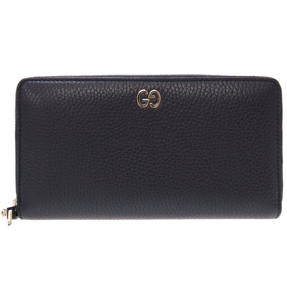 GUCCI Long Wallet Purse 473928 leather Navy Zip Around Women(Unisex) Used Authentic