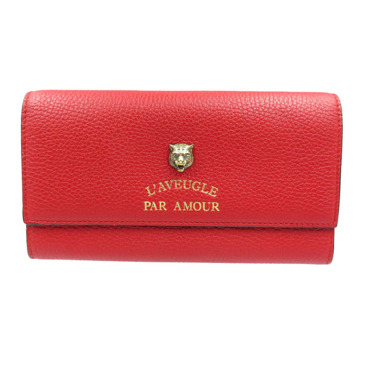 GUCCI Long Wallet Purse 453164 leather Red Animalier Continental Wallet Women Used Authentic
