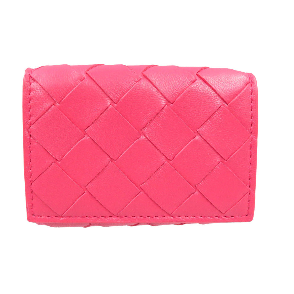 BOTTEGAVENETA Tri-fold wallet lambskin pink Women Used Authentic