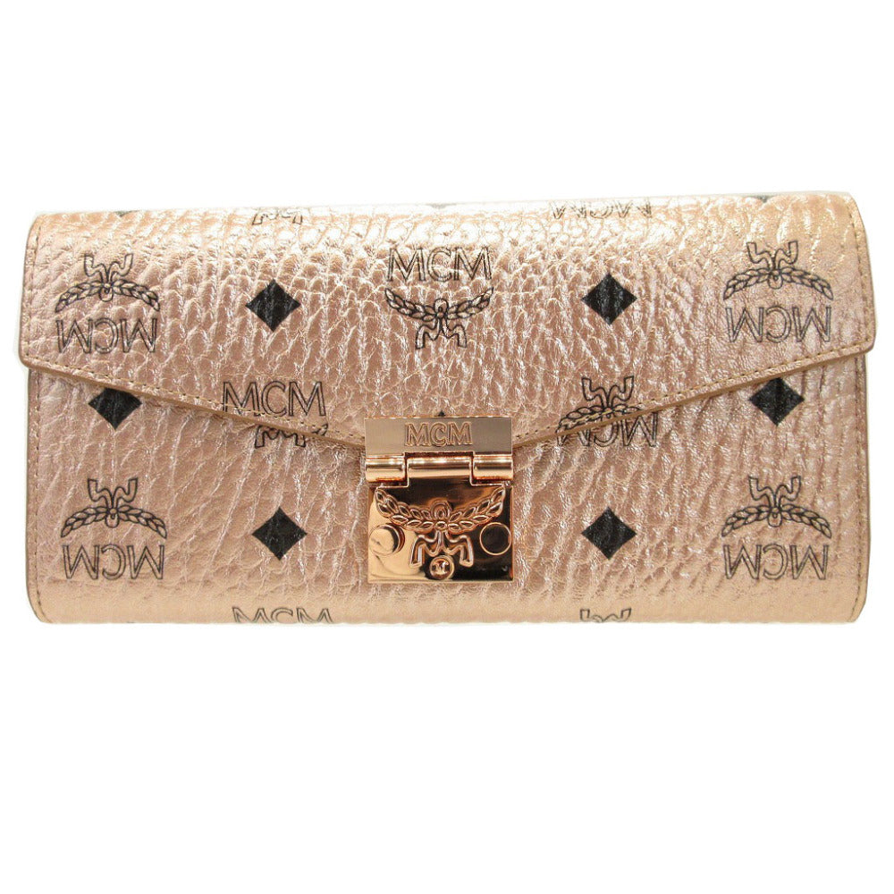 MCM Long Wallet Purse 8APA11 leather Champagne Gold Chain Shoulder Bag Women Used Authentic