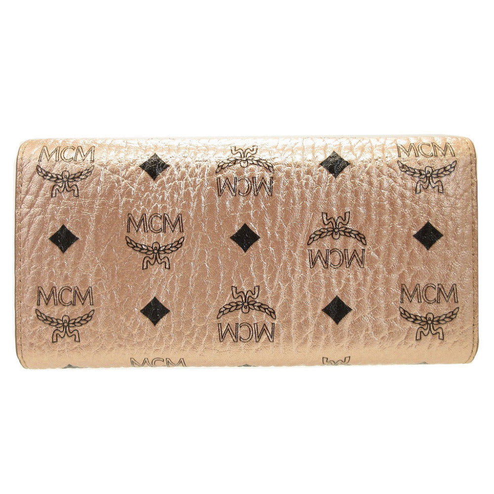 MCM Long Wallet Purse 8APA11 leather Champagne Gold Chain Shoulder Bag Women Used Authentic