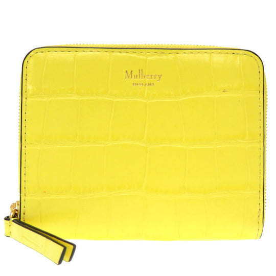 MULBERRY Coin case Embossed leather yellow Women Used Authentic