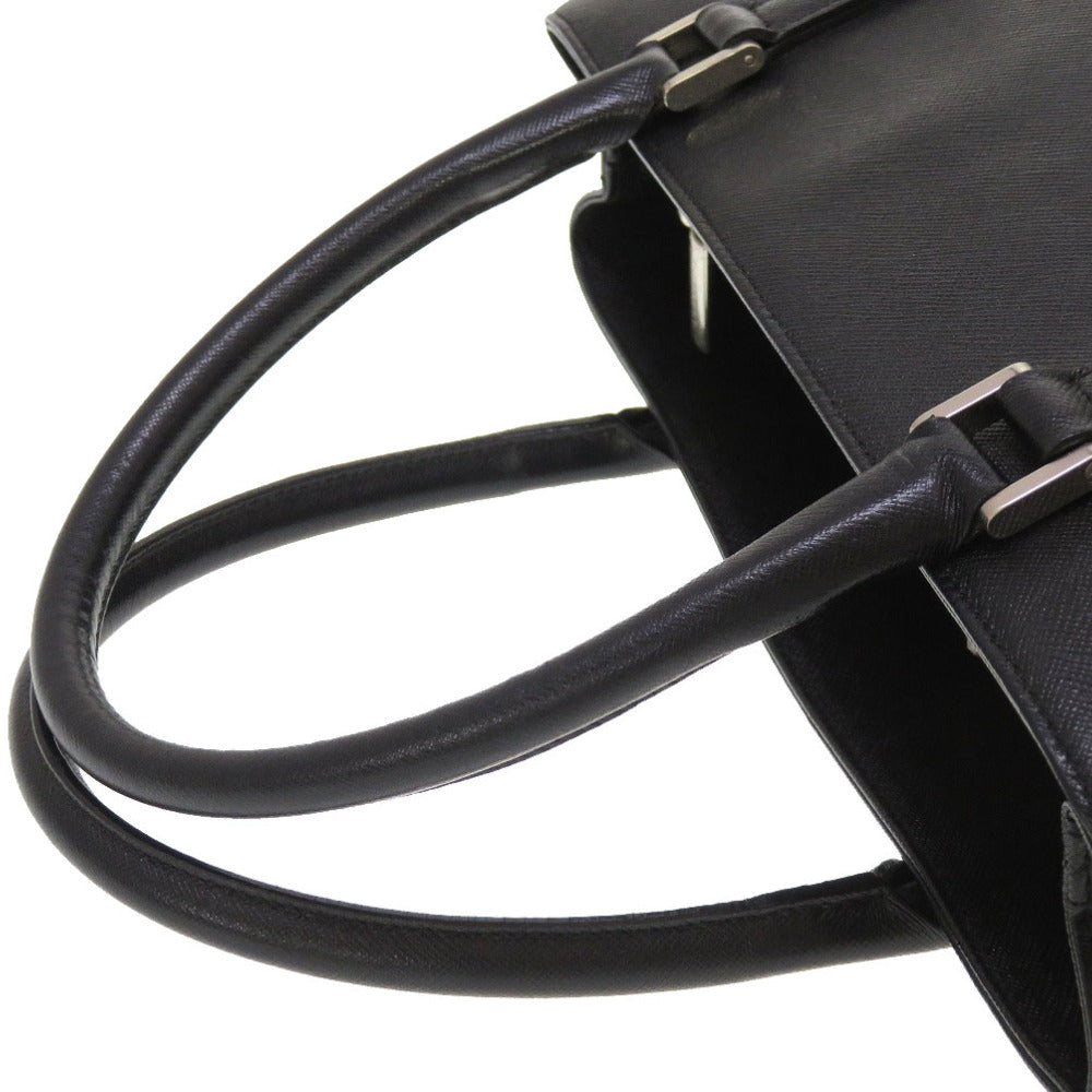 BURBERRY Handbag leather black Check Pattern Women Used Authentic