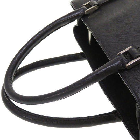 BURBERRY Handbag leather black Check Pattern Women Used Authentic