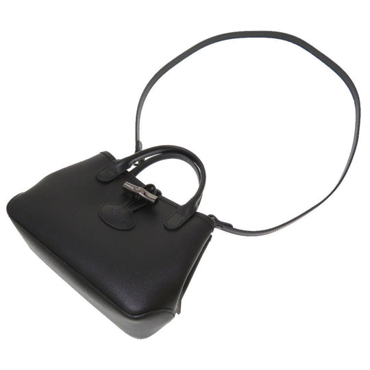 BURBERRY Handbag leather black Check Pattern Women Used Authentic