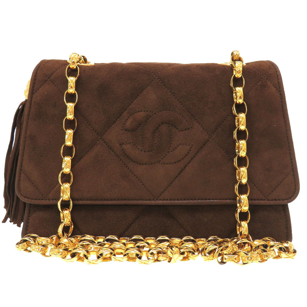 CHANEL Shoulder Bag Suede Brown Matelasse fringe COCO Mark