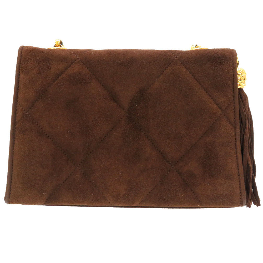 CHANEL Shoulder Bag Suede Brown Matelasse fringe COCO Mark