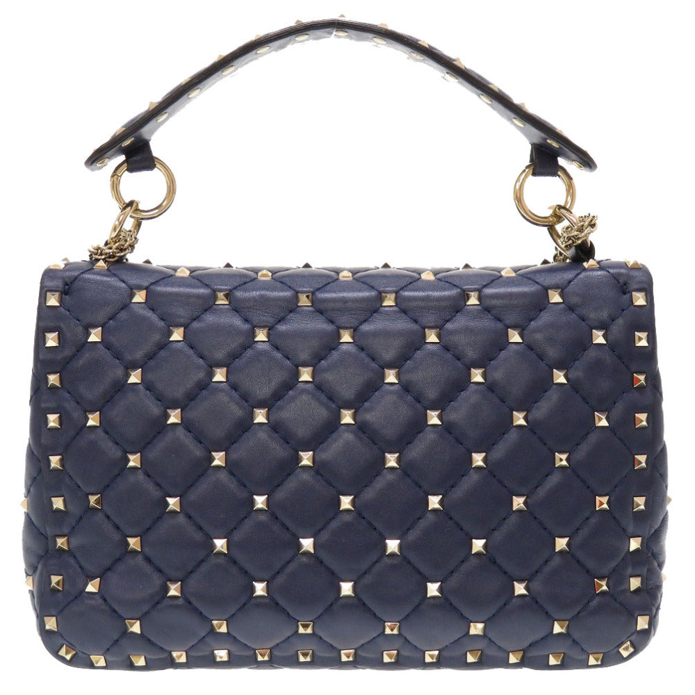 VALENTINO Shoulder Bag leather Navy Rock studs Women Used Authentic