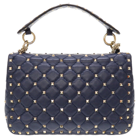 VALENTINO Shoulder Bag leather Navy Rock studs Women Used Authentic