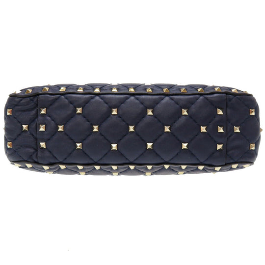 VALENTINO Shoulder Bag leather Navy Rock studs Women Used Authentic