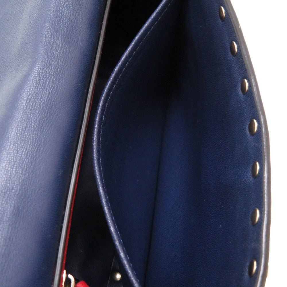 VALENTINO Shoulder Bag leather Navy Rock studs Women Used Authentic