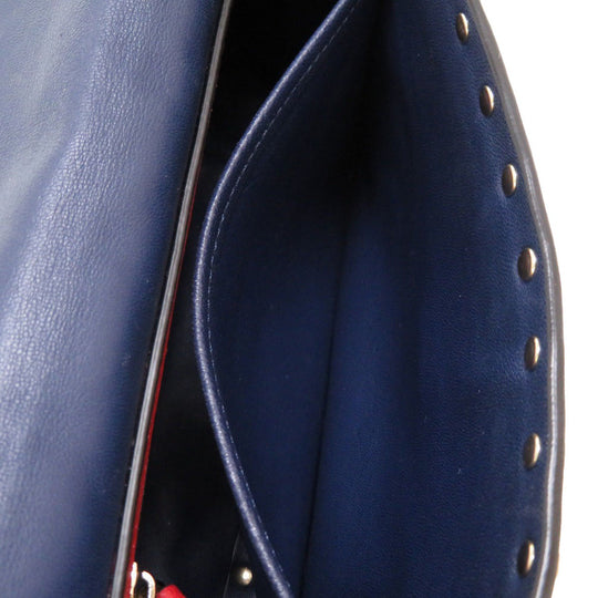 VALENTINO Shoulder Bag leather Navy Rock studs Women Used Authentic