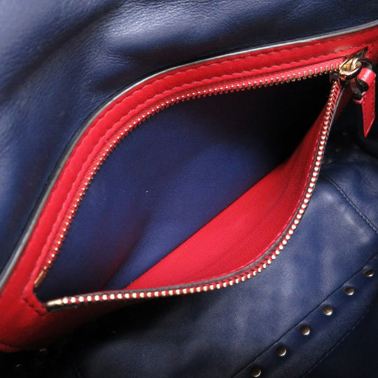 VALENTINO Shoulder Bag leather Navy Rock studs Women Used Authentic