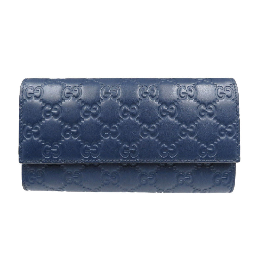 GUCCI Long Wallet Purse 410100 leather Navy Guccisima Women Used Authentic