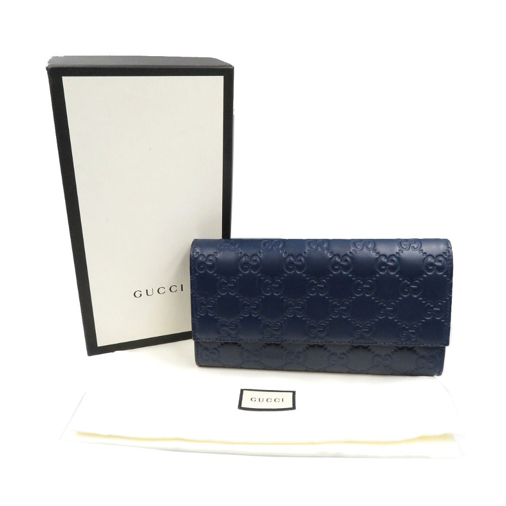GUCCI Long Wallet Purse 410100 leather Navy Guccisima Women Used Authentic