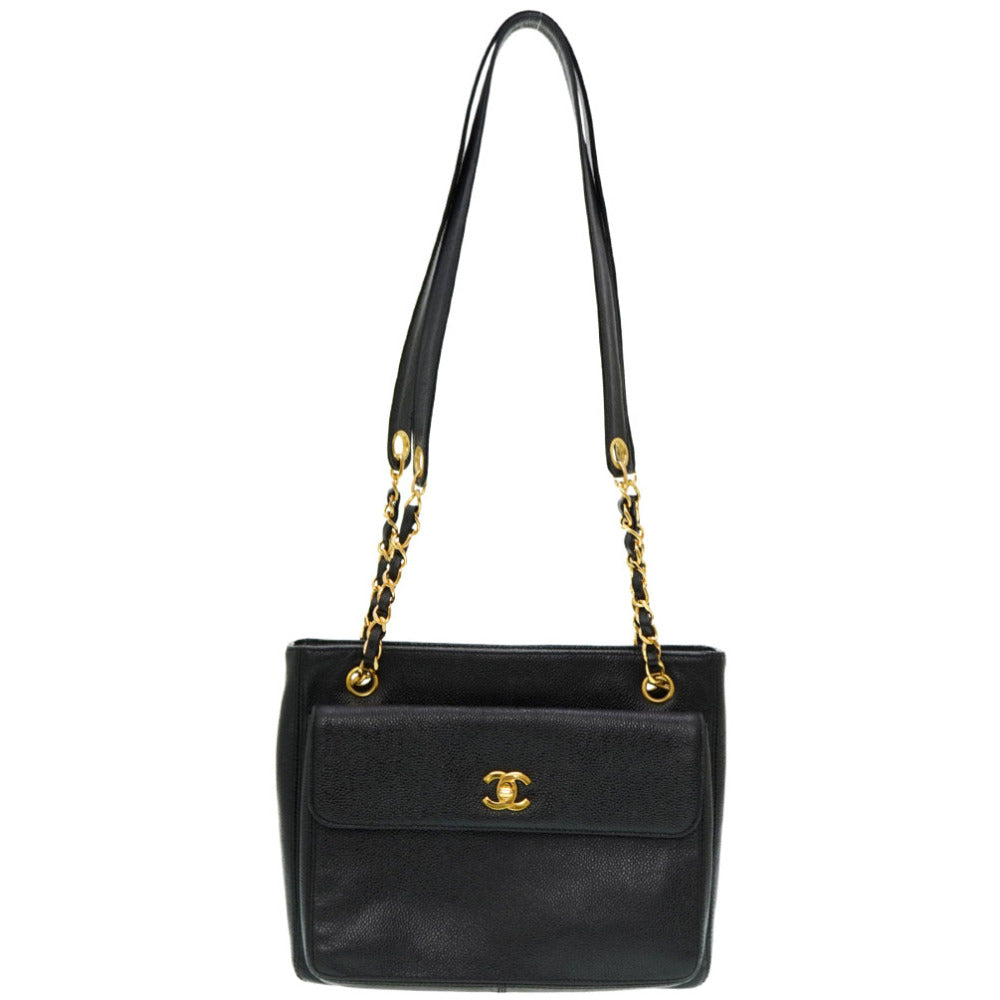 CHANEL Shoulder Bag Caviar skin black W Face Chain Shoulder Bag Women Used Authentic