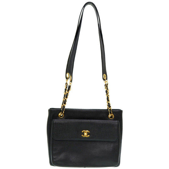 CHANEL Shoulder Bag Caviar skin black W Face Chain Shoulder Bag Women Used Authentic