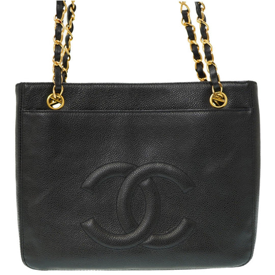 CHANEL Shoulder Bag Caviar skin black W Face Chain Shoulder Bag Women Used Authentic